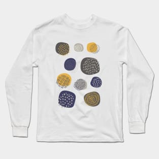 Abstract Pattern of Circles in Navy and Mustard Long Sleeve T-Shirt